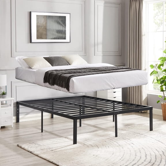 16 Inch Full Size Tall Bed Frame Metal Platform,Heavy Duty Steel Slat/Easy Assembly Mattress Foundation/No Box Spring Needed