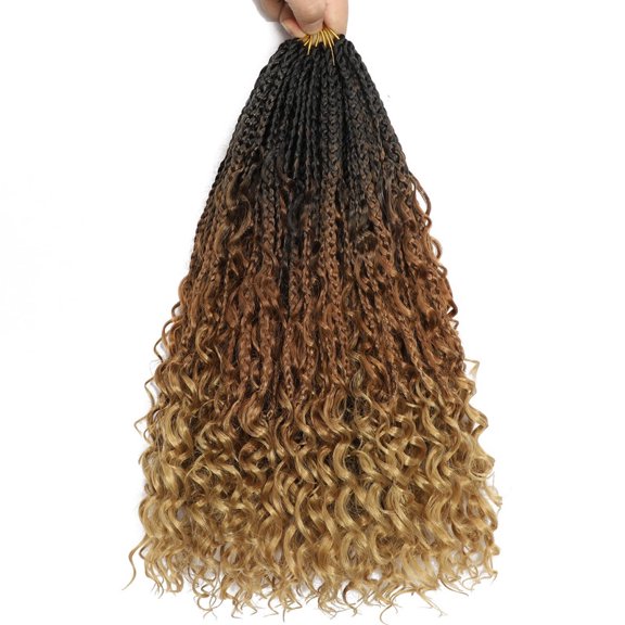16 Inch Goddess Box Braids Crochet Hair 8 Packs Pre-Looped Bohemian Braiding Hair with Curly Ends Synthetic Crochet Hair for Women (1B27613, 16 Inch (Pack of 8))