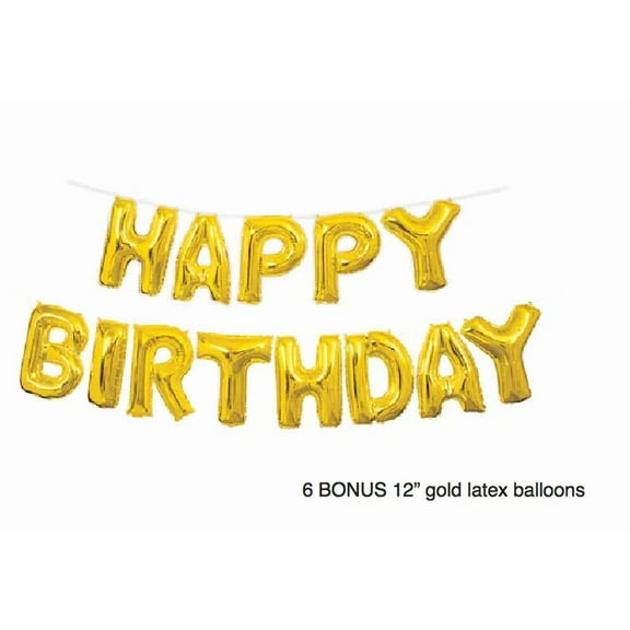 16 Inch Gold Happy Birthday Letter Party Balloons Decoration Mylar Foil 13Pc