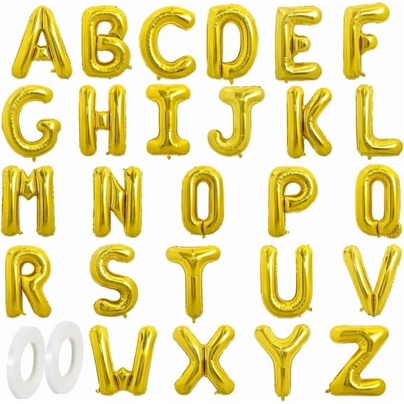 16 Inch Gold Letter A-Z Balloons,Custom Phrase Mylar Foil Alphabet Letter DIY Personalized Phrase Banner for Birthday Anniversary Celebration Graduation Party Supplies Decoration (26 Pieces)
