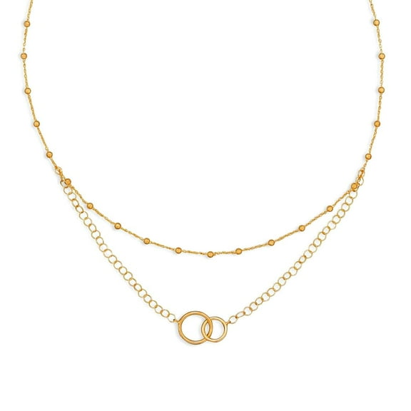 16 Inch Gold Plated 925 Sterling Silver Multistrand Beaded Necklace Interlocking Circles Beads 2mm Strand Necklace for W