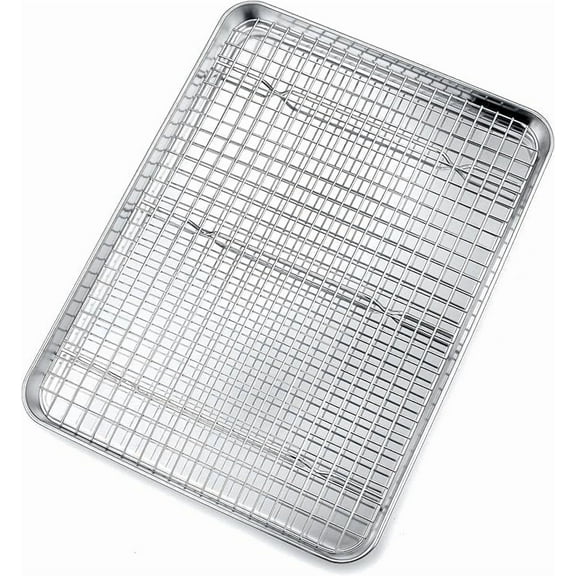 Nonstick Baking Pan with Rack and Tray, Heavy Duty Wire Grid & Drip Catcher, Dishwasher Safe, 16"x12"