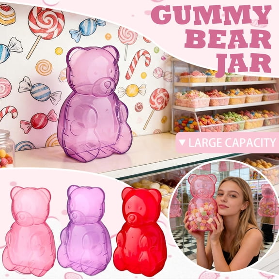 16 Inch Clear Plastic Bear Container, Large Fillable Gummy Bear Shaped Gift Box for Valentine’s Day Candy, Party Favors & Display