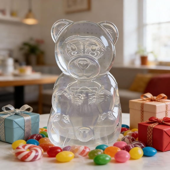 16 Inch Gummy Bear Containers Plastic - Clear Bear Shaped Reusable Gift Box, Valentine’s Day Food-Grade Candy Jar, Valentines Gift Idea, Fillable Bear Container for Party Favors & Festive Display