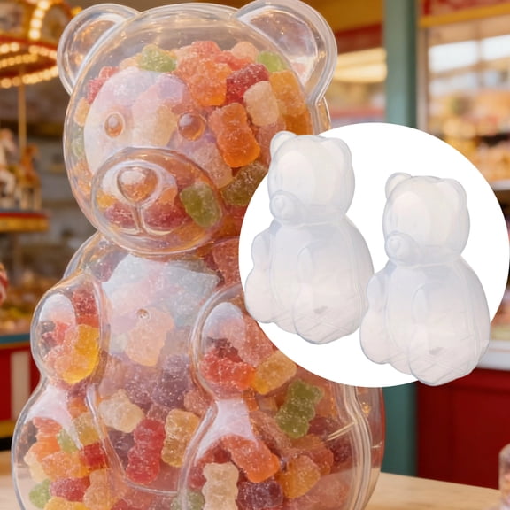 16 Inch Gummy Bear Containers for Valentine Gifts - Large Clear Plastic Bear Shaped Candy Boxes - Reusable Giant Bear Storage Jar for Birthday Party Favors, Festive Decor,2PC