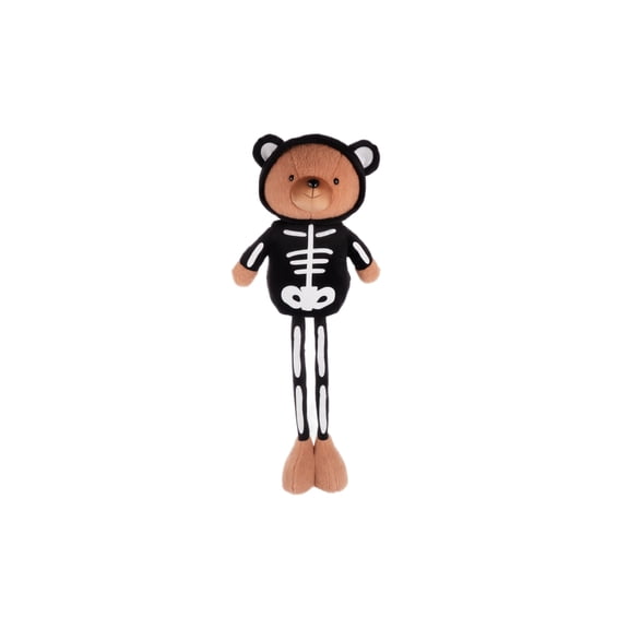 16 Inch Halloween Pull Up Plush Bear, Long Telescopic Leg Skeleton Teddy Bear with Bones Pattern, Soft Stuffed Animal Figure Decor
