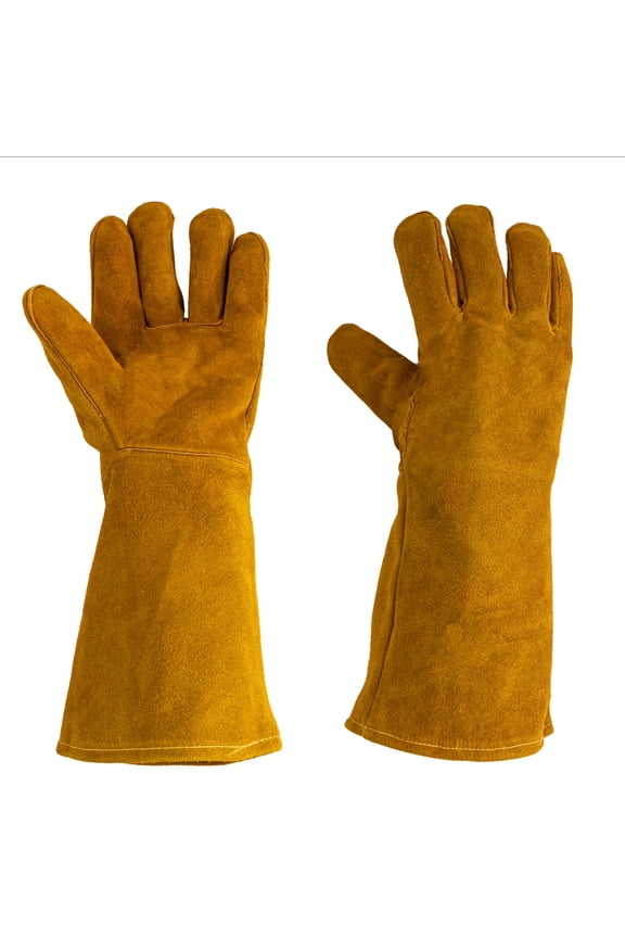 16 Inch Heat Resistant Leather Gloves Yellow