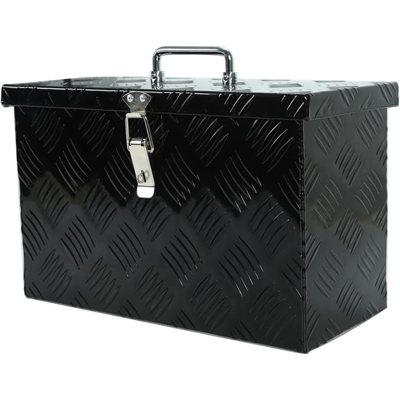 16 Inch Heavy-Duty Aluminum Truck Tool Box with Stripe Tread Design  Waterproof, Rustproof Storage Organizer for Pickup Trucks, Trailers, and RVs  Black