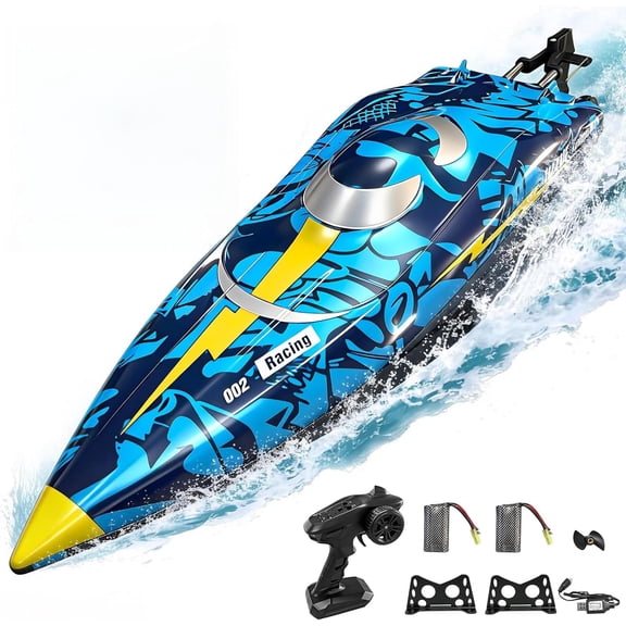16 Inch High-Speed Brushless RC Boat for Adults & Kids, 40+ KPH Large Fast Remote Control Boat for Pools, Lakes & Rivers, with LED Lights, Waterproof Design, Auto Flip