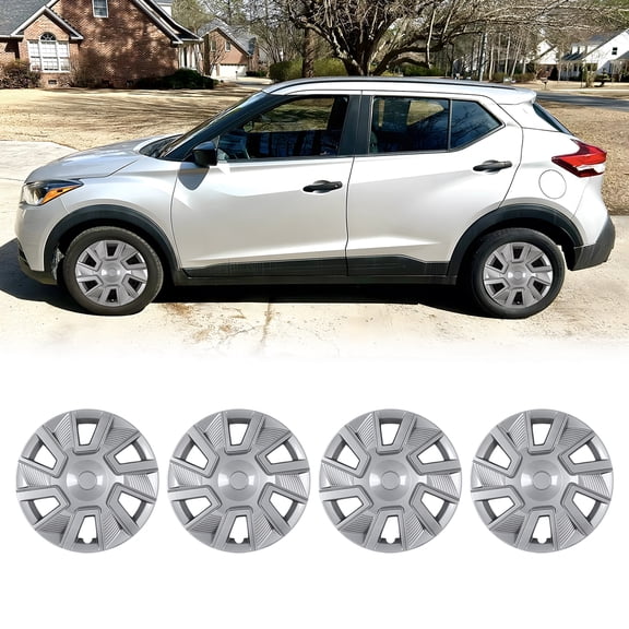 16 Inch Hubcaps for Nissan Kicks 2018-2025 Steel Wheel Rims Covers, Hub Cap Snap On Installation with Retention Rings PP Material (Set of 4, Silver Lacquer)