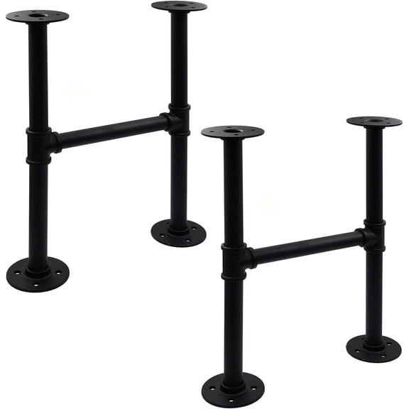 16 Inch Industrial Pipe Table Leg Set, Iron Base Legs for Coffee Tables, Desks, NightstandVintage, Dark Grey Black Rough Pipes, 2pcs