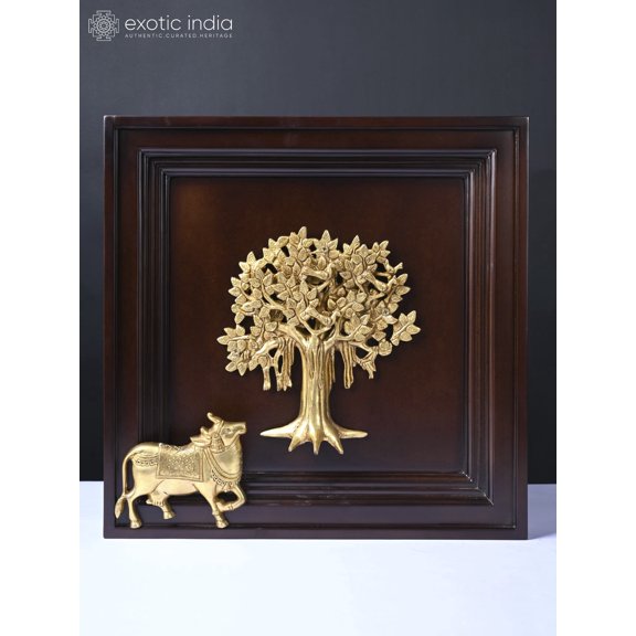 16 Inch Kamadhenu Cow Under Kalpavriksh Tree Wall Hanging - Cosmic Blessing