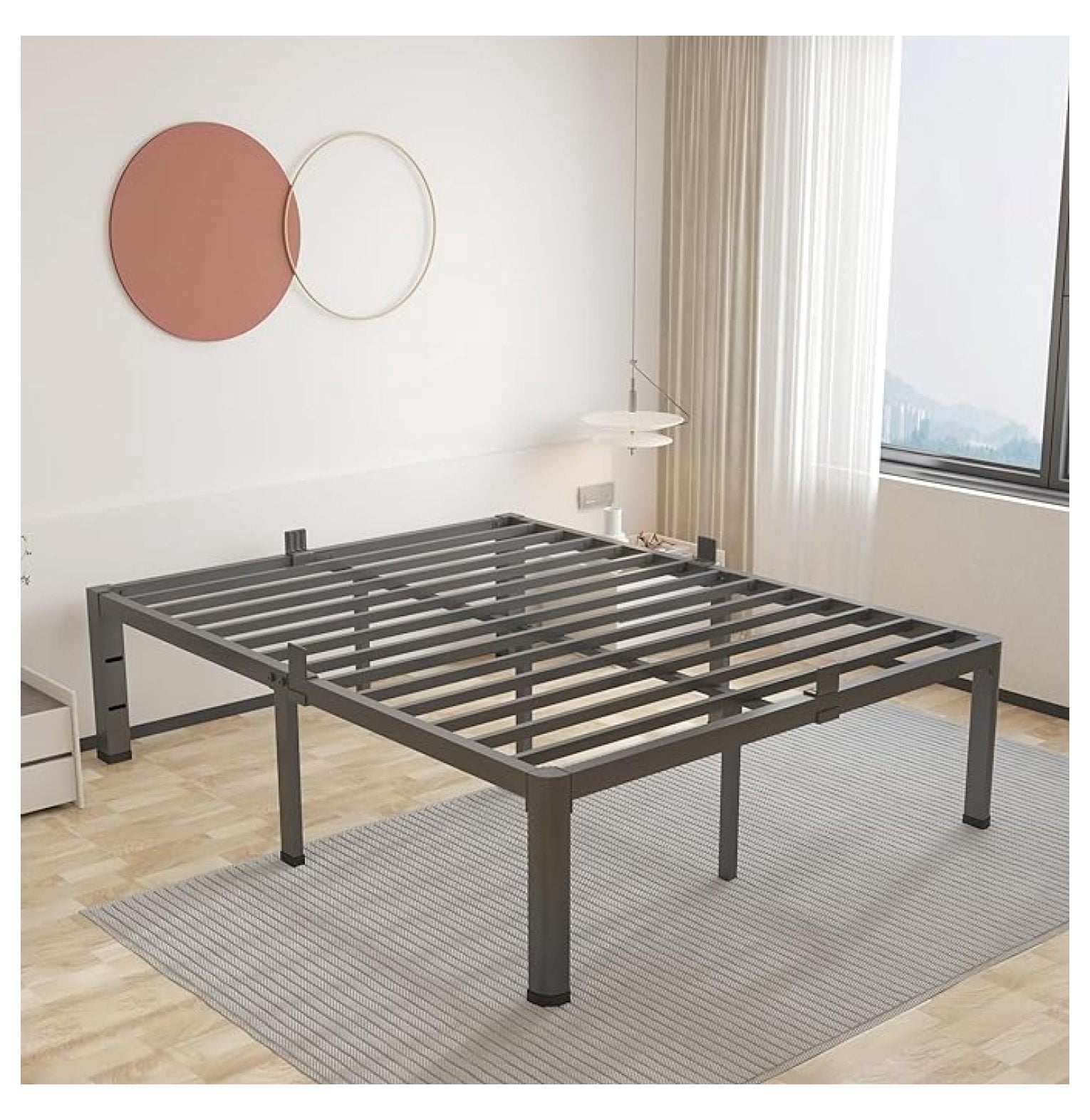 16 Inch King Bed Frame with Rounded Corner and Headboard Hole Mattress ...