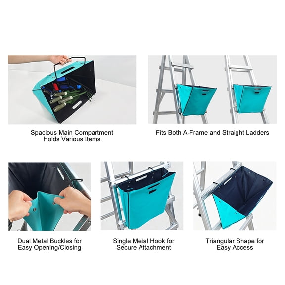 16-Inch Ladder Tool Pouch with Hook, 600D Oxford Fabric Storage Bag for Step & Straight Ladders, Orchard Fruit Picking and Hardware Organization