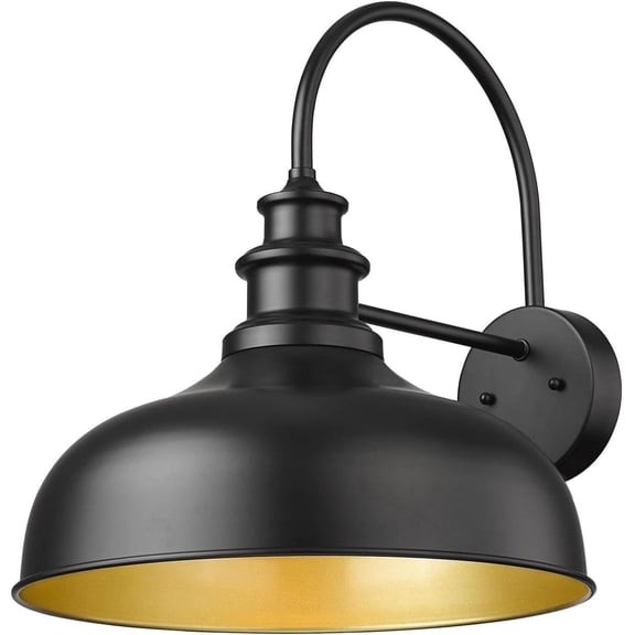 16 Inch Large Farmhouse Barn Light, Industria Wall Mount Light Fixture,Anti-Rust&nbsp;Exterior Sconce Lighting, Outdoor Wall Lantern Light for Porch,Garage(Black Finish+Gold Interior,1Pack)