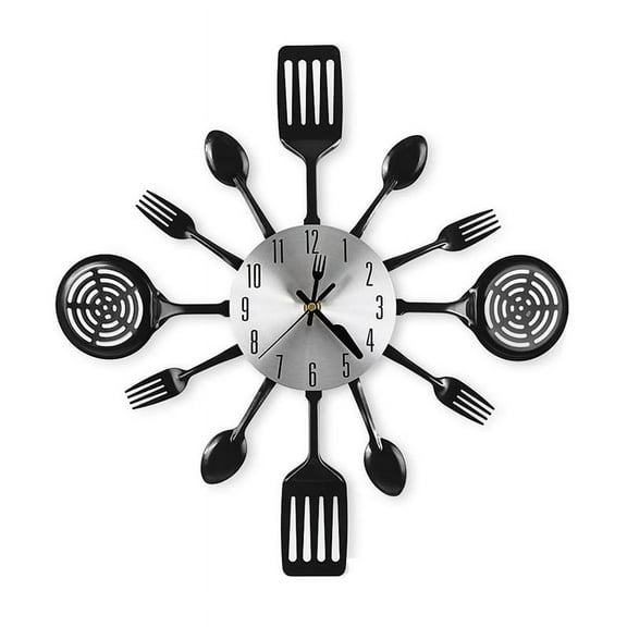 16 Inch Kitchen Wall Clocks with Spoons and Forks(Black)