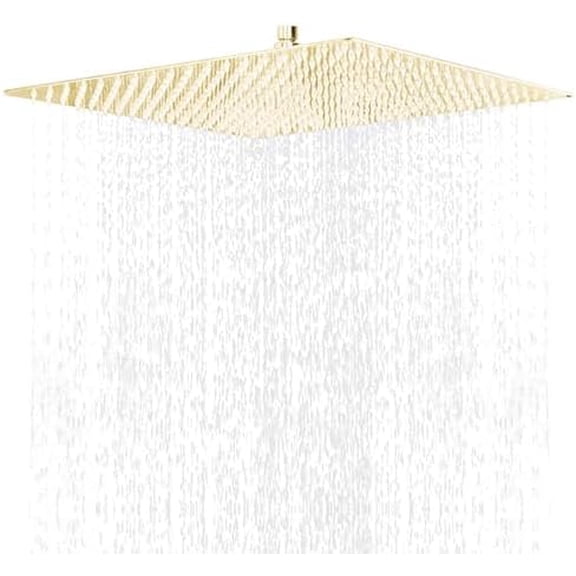 16 Inch Large Rainfall Shower Head High Pressure Square Stainless Steel Ceiling Rain Showerhead with Silicone Nozzle, Waterfall Full Body Coverage, Ultra Thin Water Saving, Gold