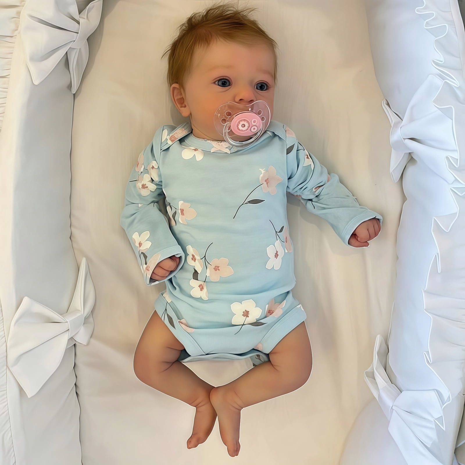 16 Inch Lifelike Reborn Baby Doll l, Soft Cloth Body , Realistic Skin Details, Hand-Painted Features, Kids Toy Age 3+