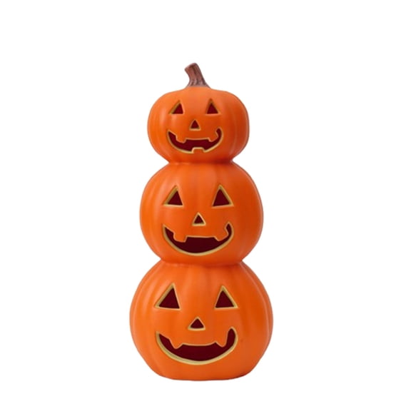 16 Inch Lighted Stacked Pumpkin Decoration, Halloween Resin Jack O Lantern with 3 Glowing Pumpkins, Spooky Decor for Porch Entryway Fireplace Party