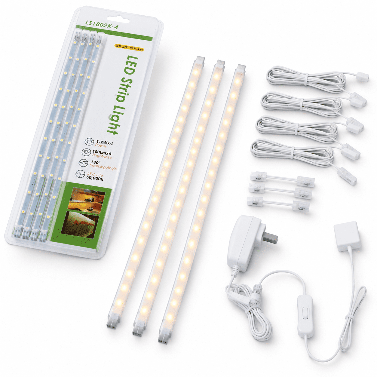 16 Inch Linkable LED Light Bar Kit, Warm White, 4-Pack for Under ...