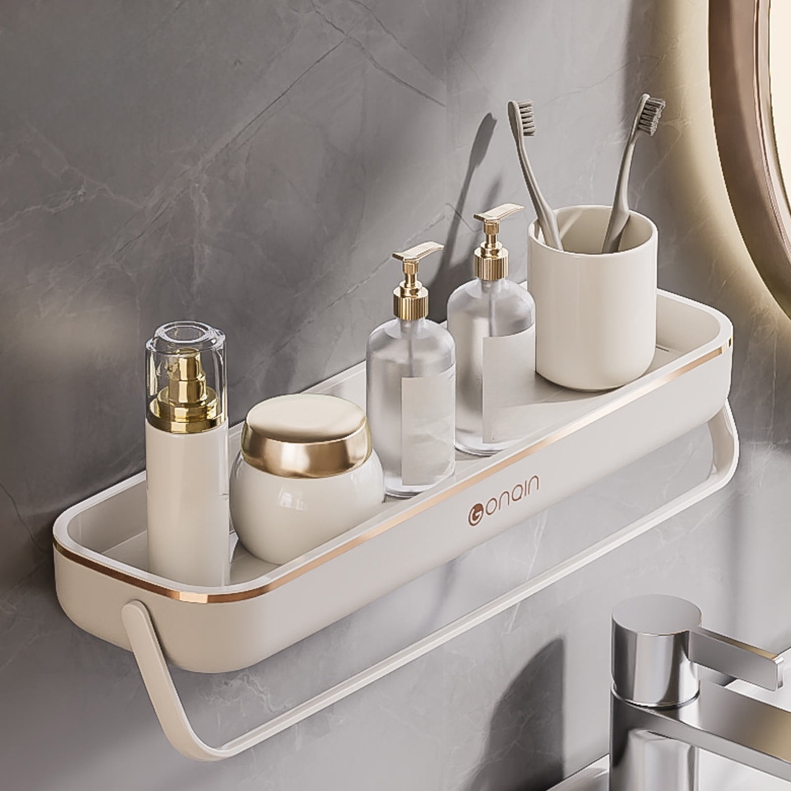 16 Inch Long Floating Bathroom Shelf with Towel Bar, Clear Tempered ...