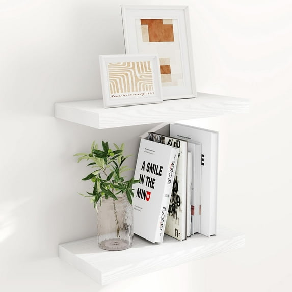 16 Inch Long Floating Shelves in White, 9.3 Inch Deep Floating Shelf for Wall, Living Room, Kitchen, Rustic Deep Wood Shelves for Bathroom, 2 Pack Storage Display Shelf for Books, Decor