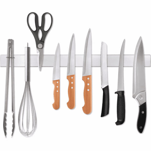 Qoosea Magnetic Knife Holder Strip No Drill, 16 in Stainless Steel Wall Mounted Magnetic Knife Rack for Home Bar Holder Tool Holder Kitchen Appliances