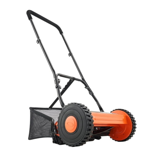 16 Inch Manual Push Lawn Mower, 5 Steel Blades Reel Mower with Adjustable Cutting Height, Grass Catcher & Ergonomic U-Handle