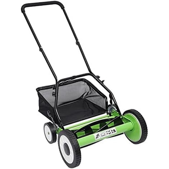 16 Inch Manual Push Reel Lawn , 5 Blade Grass Catcher Push Outdoor Power Tools with Grass Catcher, Leaf Collector Lawn Sweeper for Villa Yards, Park Greening, Factory Greening$$Garden & Patio