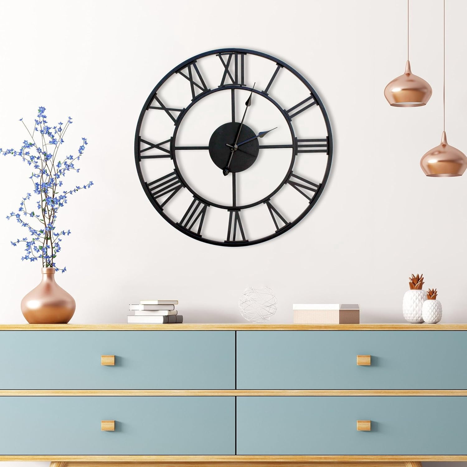 Black Color Number Metal Wall Clock For Living Room And Office (24 Inch ...