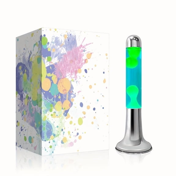 16-Inch Modern Liquid Motion Lamp with Flowing Lava Wax and Liquid, Adjustable Night Light with Two Bulbs Included, Metal Base Table Lamp for Adults and Bedroom in Blue and Green