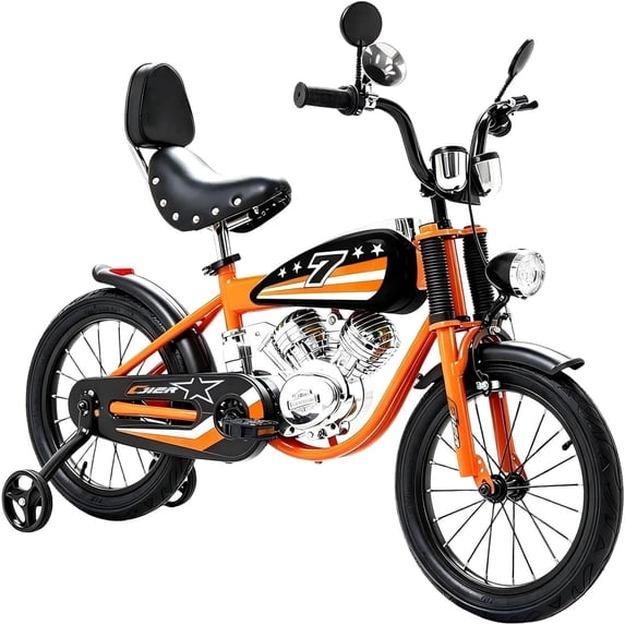 16 Inch Moto Style Kids Bike for Boys Girls, NEORIVER Kids Bicycles for 3-9 Years Old with Training Wheels