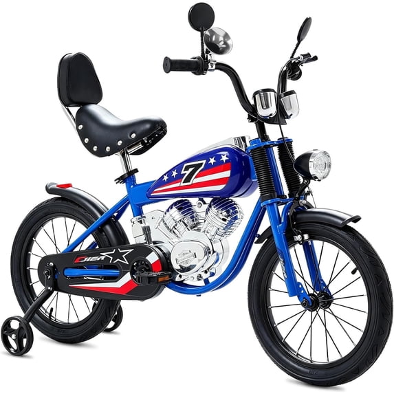 16 Inch Moto Style Kids Bike for Boys Girls, NEORIVER Kids Bicycles for 3-9 Years Old with Training Wheels