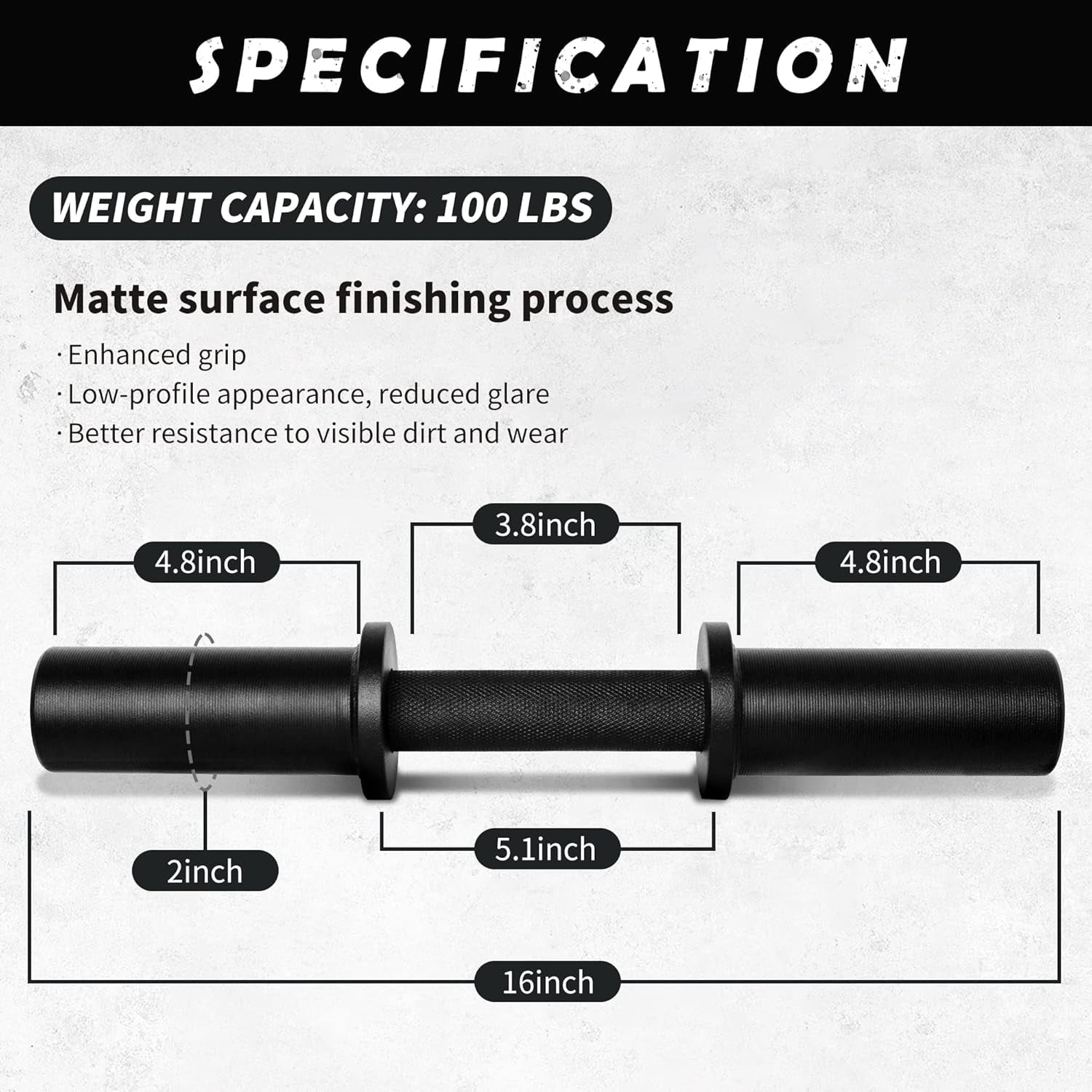 16 Inch Olympic Dumbbell Handle Set with Spring Collars - Heavy Duty Steel Bar for Weight Plates, Knurled Grip for Home Gym Strength Training