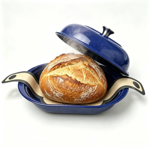 VAETTLO 16 inch Oval Enamel Bread Baking Dish with Lid, Navy Blue Speckled for Homemade Bread