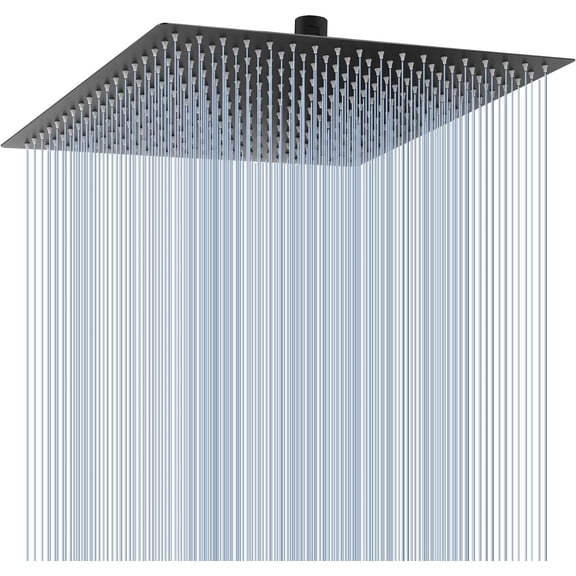 16 Inch Oversize Rain Shower Head Matte Black Stainless Steel High Pressure Square Rainfall Showerhead for Full Body Coverage Wall or Ceiling Mount