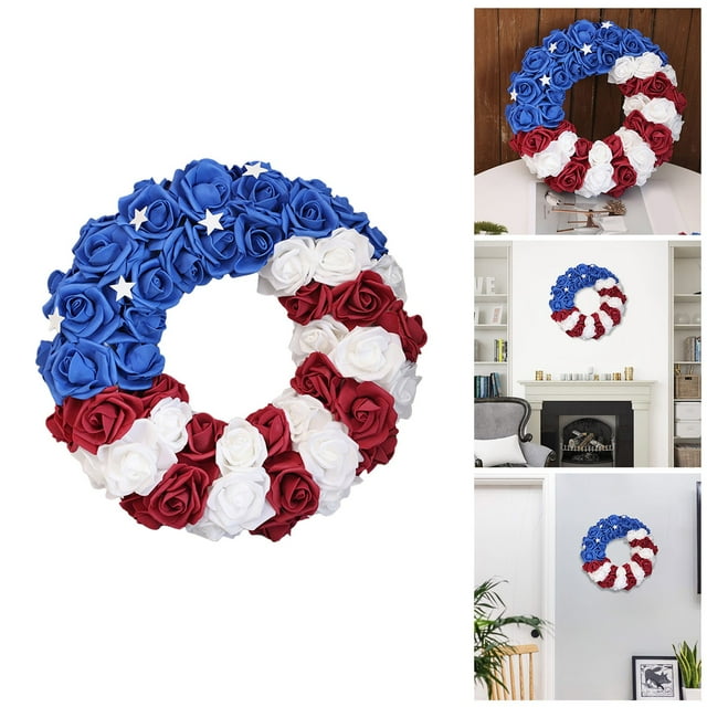 16 Inch Patriotic Independence Day Wreath Front Door Decoration with