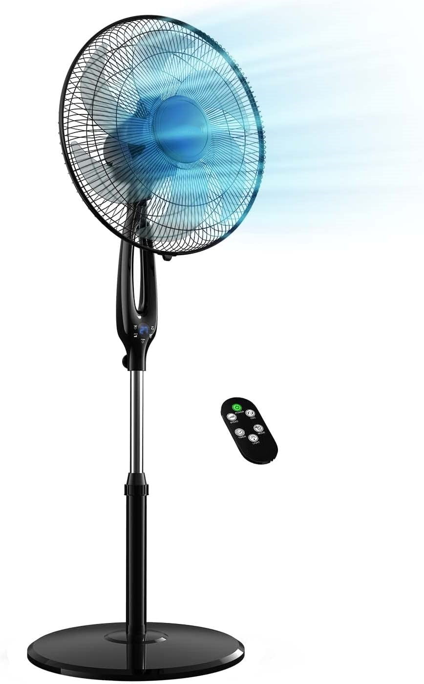 16 Inch Pedestal Fan, 6Blade 85°Oscillating Standing Fans with Remote