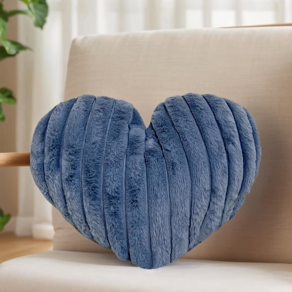 16 Inch Pink Heart Pillow Decorative Throw Pillows, Heart Shaped Soft Fluffy Faux Fur Cute Pillows Cushions for Couch Chair Bed Bedroom Room Home Decor Aesthetic (1,Blue, Medium-16 x15)
