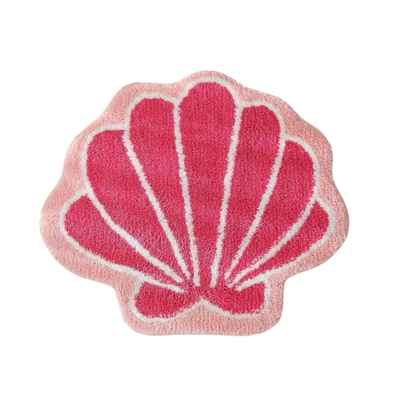 16 Inch Pink Seashell Shaped Bath Mat, Non Slip Machine Washable Absorbent Bathroom Rug, Cute Ocean Coastal Decor Gift for Shower Toilet Bathroom Sea Themed Room Decor