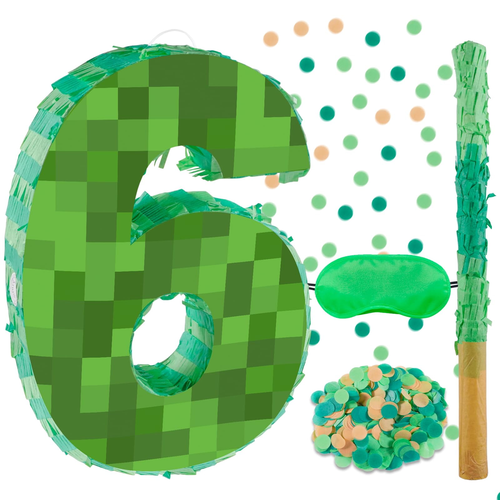 16 Inch Pixel Number 6 Pinata, Birthday Pinata with 16 Inch Piñata ...