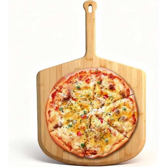 16 Inch Pizza Peel, Large Bamboo Pizza Paddle Spatula Serving Board 16" Wooden Pizza Cutting Board for Cheese Bread Fruit Vegetables, Multi-Purpose Homemade Paddle for Transferring & Serving