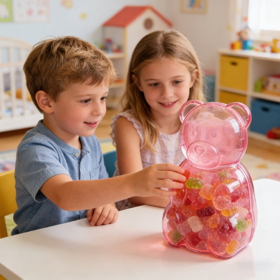 16 Inch Plastic Gummy Bear Containers - Clear Bear Shaped Container, Valentine’s Day Reusable Gift Box (Food-Safe) for Candy, Valentines Gift for Kids, Party Favors & Festive Storage Display