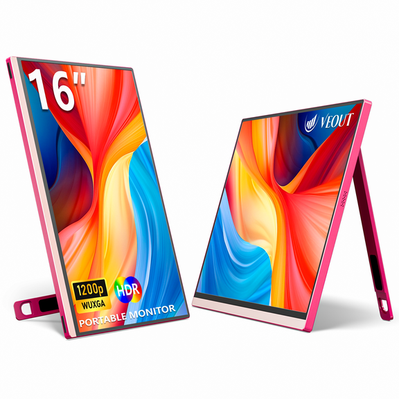 16 Inch Portable Monitor for Laptop, 1920x1200P Ultra-Slim FHD IPS 16:10 External Display, 100% sRGB Aluminum Stand, USB-C/Mini HDMI, Use for PC, Phone, Office (Pink)
