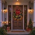thumbnail image 1 of 16 Inch Pre-Lit Artificial Christmas Wreath with Warm White LED Lights, Red Bow, Pinecones & Berries for Front Door Holiday Decor, 1 of 8