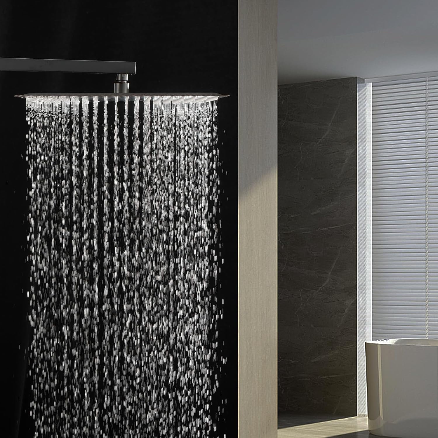 16 Inch Rain Shower Head, 16" Square Rainfall & High Pressure Stainless ...
