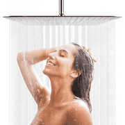16 Inch Rain Shower Head Brushed Nickel, Square Ultra Thin 304 Stainless Steel High Pressure Shower Head, Large Size Rainfall Shower Head, Full Body Coverage Modern Waterfall Shower Head