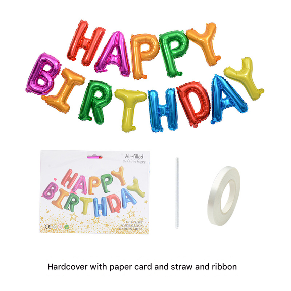 16 Inch Rainbow Happy Birthday Letter Balloons Banner Colorful Party Decorations for Kids Boys Girls Women Men with Straw and Ribbon