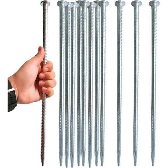 16 Inch Rebar Stakes 14 Pack 0.5 Inch Diameter Threaded Galvanized Steel Ground Anchors