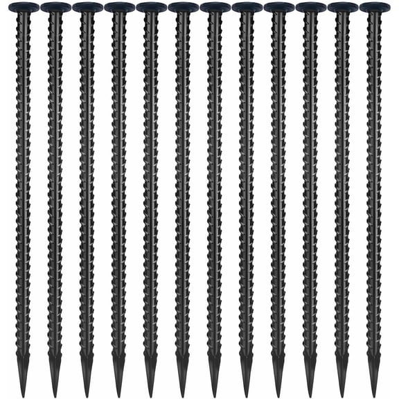 16 Inch Rebar Stakes,Ground Stake 1/2 Inch Diameter,Galvanized Steel Ground Anchors, Heavy Duty Metal Spikes,Asphalt Anchor,Used for Speed Bump Wheel Stop and Camping Tent(16 Pack ,Black)